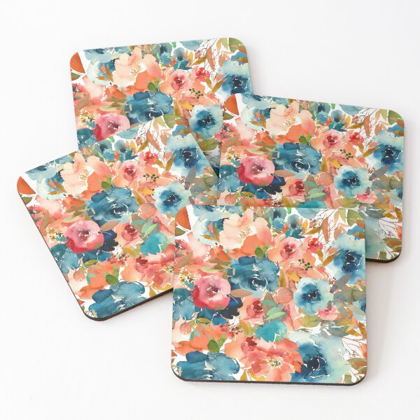Item preview, Modern  Aesthetic Jungle tropical art pattern. Emerald blue, red and pink pastel painting.Colorful flowers designed and sold by AimiAesthetic.