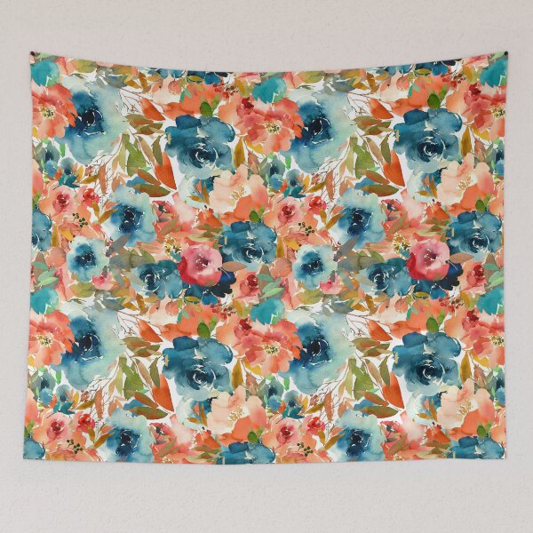 Item preview, Modern  Aesthetic Jungle tropical art pattern. Emerald blue, red and pink pastel painting.Colorful flowers designed and sold by AimiAesthetic.