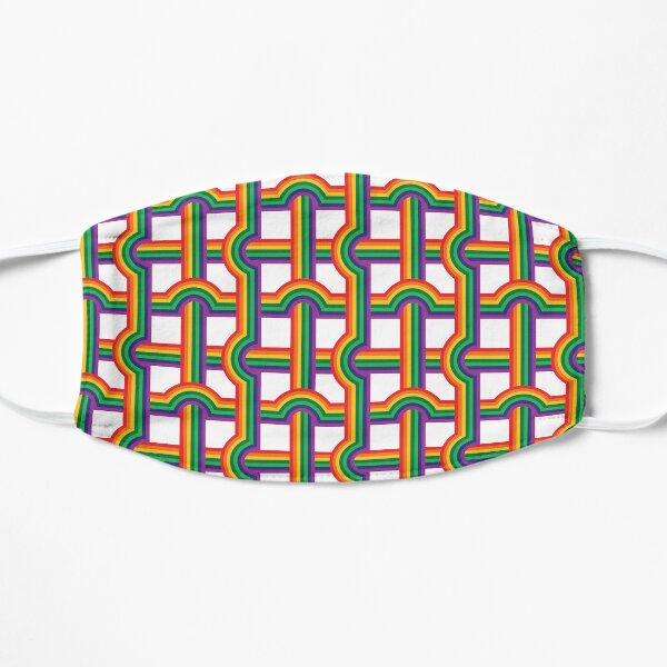 Scandi Midcentury Modern Retro Geometric Rainbow Grid White Checks Pattern  Flat Mask