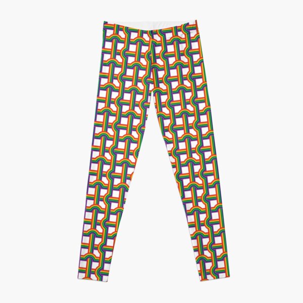 Scandi Midcentury Modern Retro Geometric Rainbow Grid White Checks Pattern Leggings