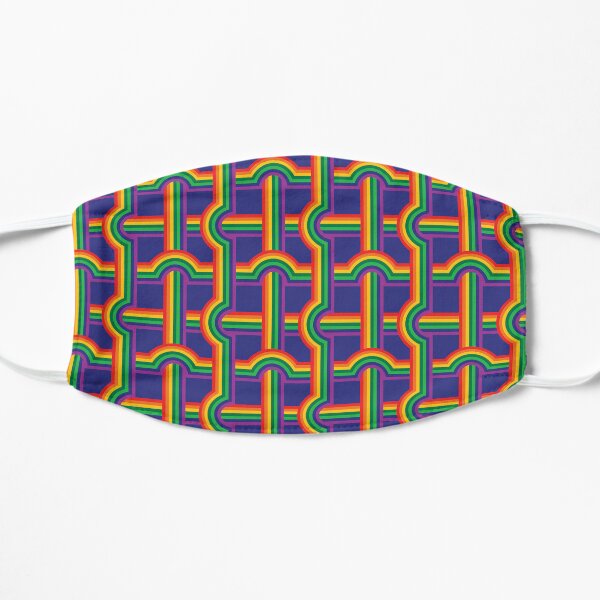 Scandi Midcentury Modern Retro Geometric Rainbow Grid Blue Checks Pattern  Flat Mask