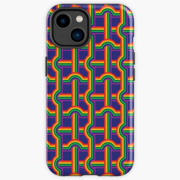 Scandi Midcentury Modern Retro Geometric Rainbow Grid Blue Checks Pattern iPhone Tough Case