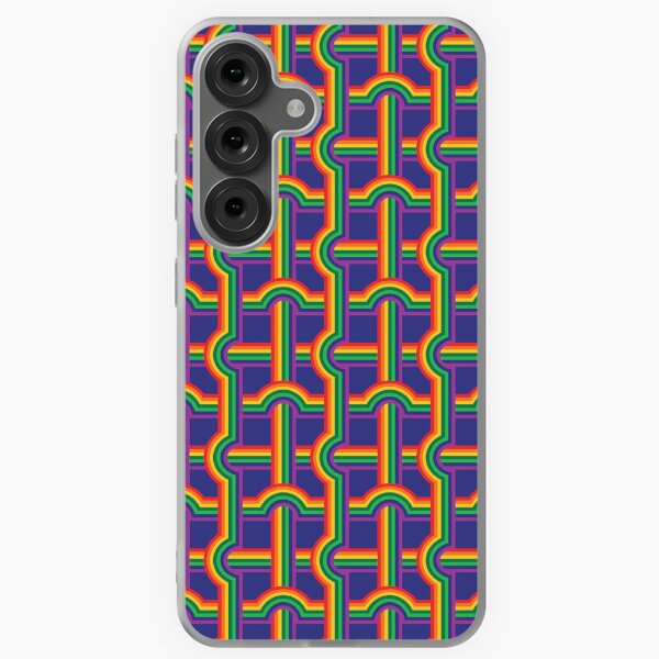 Scandi Midcentury Modern Retro Geometric Rainbow Grid Blue Checks Pattern Samsung Galaxy Soft Case