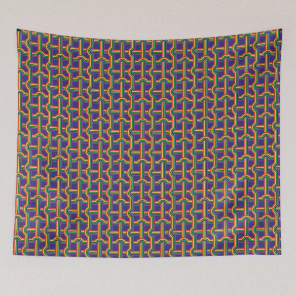 Item preview, Scandi Midcentury Modern Retro Geometric Rainbow Grid Blue Checks Pattern  designed and sold by Hokolo.