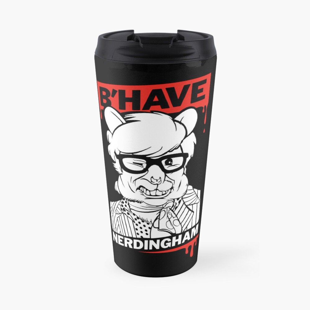 B'HAVE RED WHITE on BLACK Travel Coffee Mug