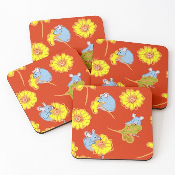 Item preview, Blue mouse with yellow flowers and red background designed and sold by Mary Jane Lange.