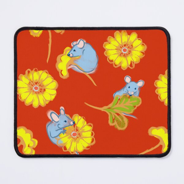 Item preview, Blue mouse with yellow flowers and red background designed and sold by Mary Jane Lange.