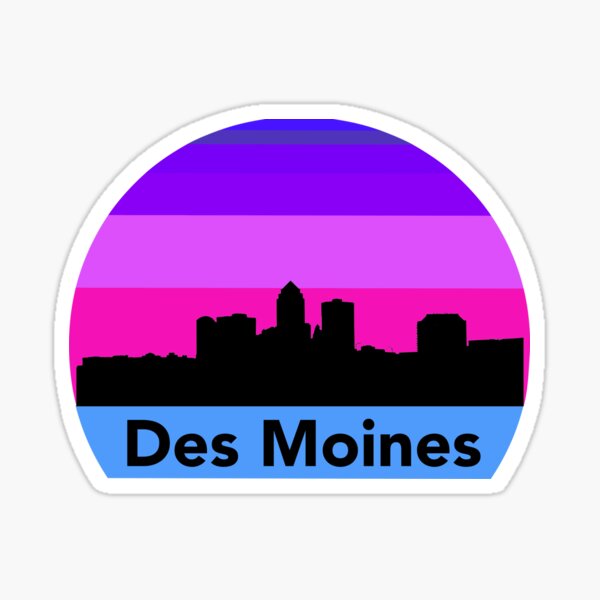 Aperçu de l'œuvre Des Moines, Iowa - Des Moines Skyline Rétro Coucher de Soleil créée et vendue par avataraustin.