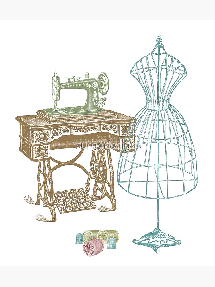 Dressmaker Kit of Dress Form, Sewing Machine and T Poster for Sale by  surgedesigns