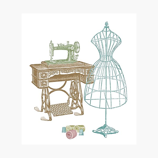 Dressmaker Kit of Dress Form, Sewing Machine and T Photographic Print