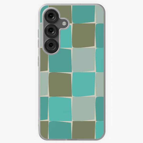 Item preview, Flux Midcentury Modern Check Grid Pattern in Vintage Olive Green and Turquoise Teal designed and sold by kierkegaard.