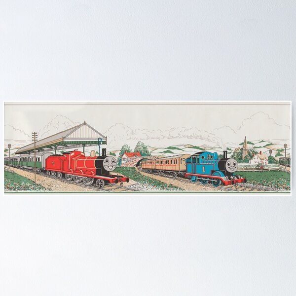 Vista previa del artículo con la obra «Vintage Thomas y James Seamless Pattern (Thomas the Tank Engine)», diseñado y vendido por sleepyhenry.