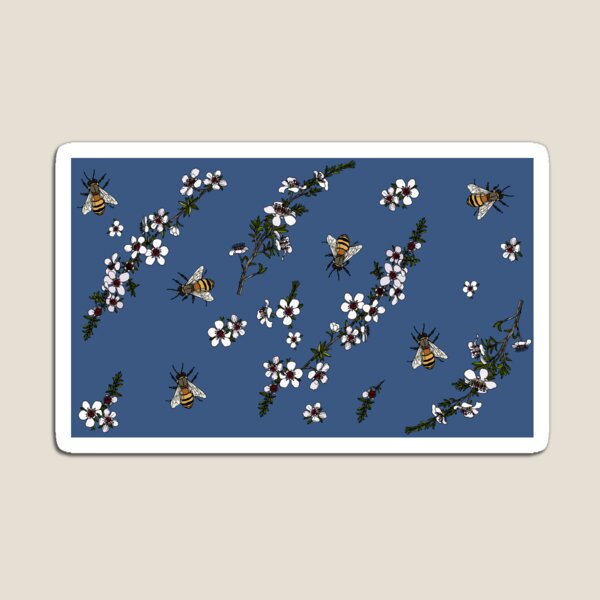 Manuka with Bees on rich blue Magnet