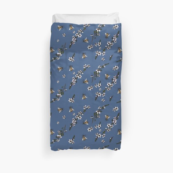 Manuka with Bees on rich blue Duvet Cover