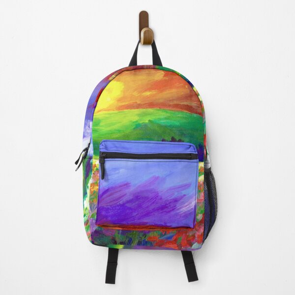 Item preview, Fine Art Rich Sunset Landscape Painting - Sunset over beautiful flower fields designed and sold by Orianah.