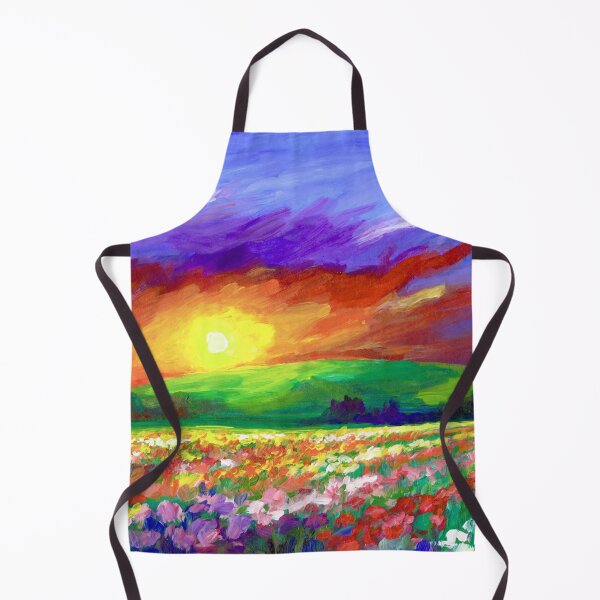 Item preview, Fine Art Rich Sunset Landscape Painting - Sunset over beautiful flower fields designed and sold by Orianah.
