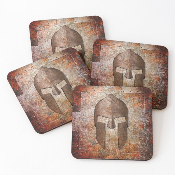 Item preview, Spartan Helmet on Rusted Riveted Metal Sheet designed and sold by MolonLabeArt.