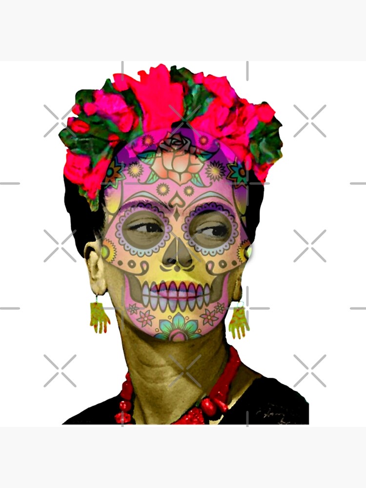  Frida Kahlo Sugar Skull Women's V-Neck T-Shirt Calavera Day of  The Dead Tee : Clothing, Shoes & Jewelry