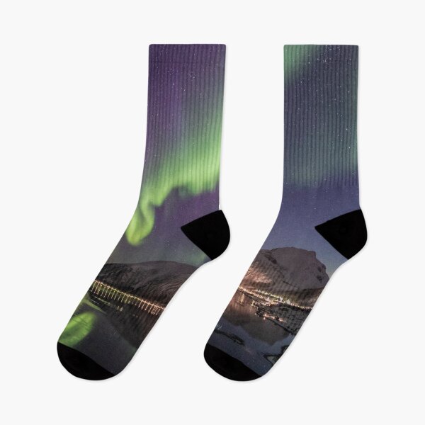 Item preview, Mountain Beside Body of water with aurora borealis Pic designed and sold by oemeo.