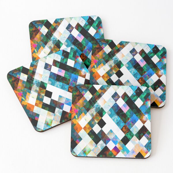 Item preview, geometric pixel square pattern abstract background in green blue brown designed and sold by Mrvell.