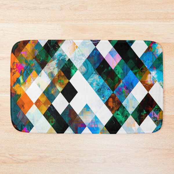 Item preview, geometric pixel square pattern abstract background in green blue brown designed and sold by Mrvell.