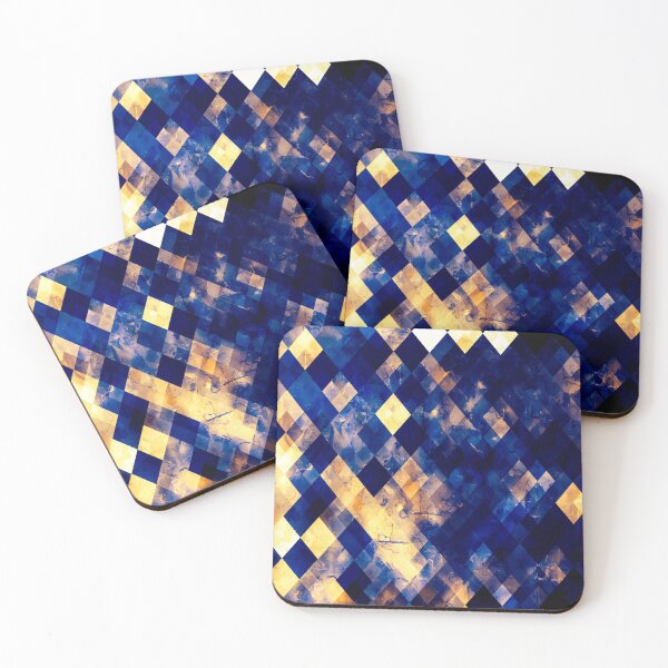 Item preview, geometric pixel square pattern abstract background in blue brown designed and sold by Mrvell.