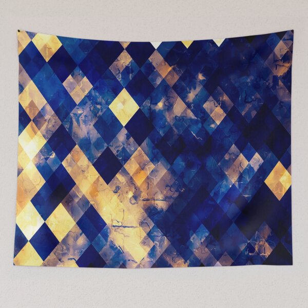 Item preview, geometric pixel square pattern abstract background in blue brown designed and sold by Mrvell.