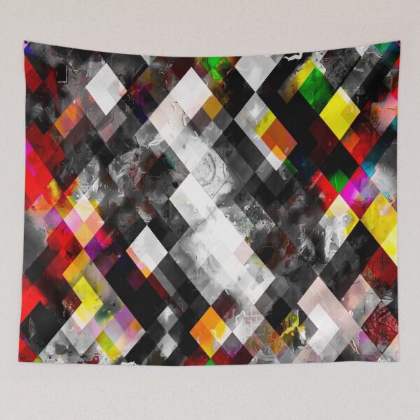 Item preview, geometric pixel square pattern abstract background in red yellow green designed and sold by Mrvell.