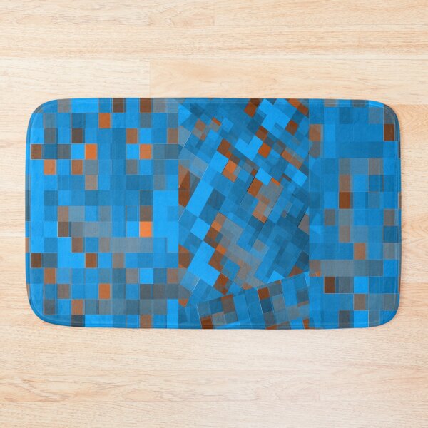 Item preview, geometric pixel square pattern abstract background in blue brown designed and sold by Mrvell.
