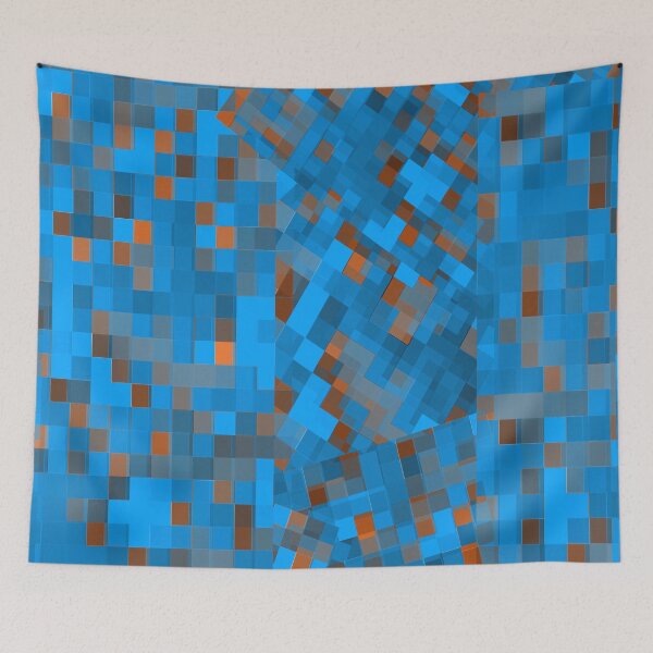 Item preview, geometric pixel square pattern abstract background in blue brown designed and sold by Mrvell.