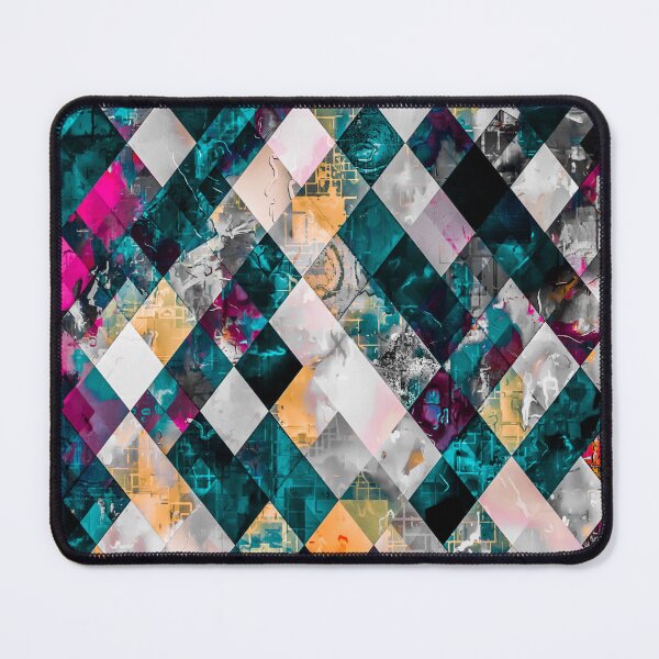 Item preview, geometric pixel square pattern abstract background in blue yellow pink designed and sold by Mrvell.