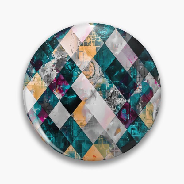 Item preview, geometric pixel square pattern abstract background in blue yellow pink designed and sold by Mrvell.