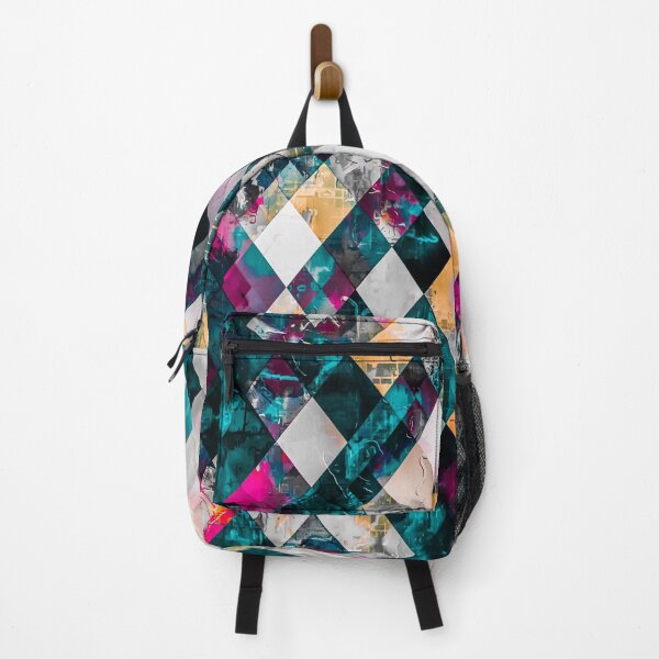 Item preview, geometric pixel square pattern abstract background in blue yellow pink designed and sold by Mrvell.