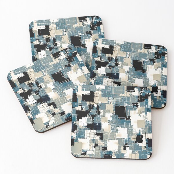 Item preview, geometric pixel square pattern abstract background in blue black and white designed and sold by Mrvell.