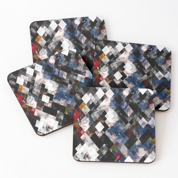Item preview, geometric pixel square pattern abstract background in blue red black designed and sold by Mrvell.