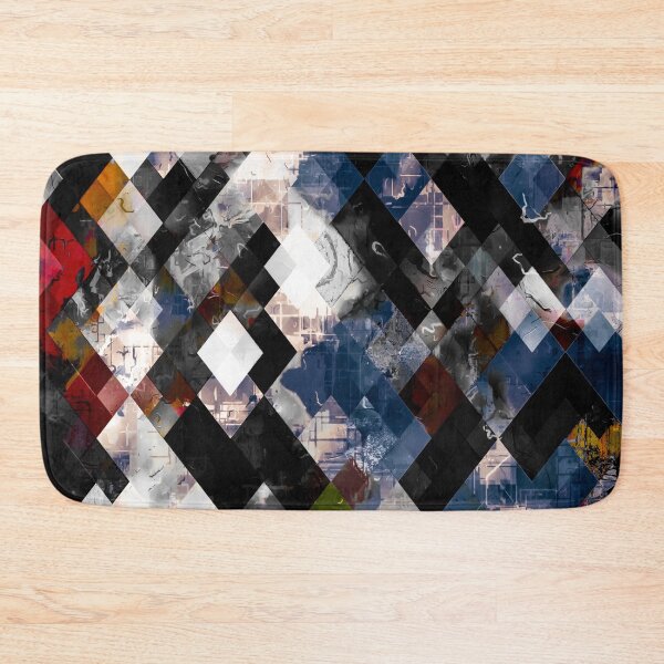 Item preview, geometric pixel square pattern abstract background in blue red black designed and sold by Mrvell.
