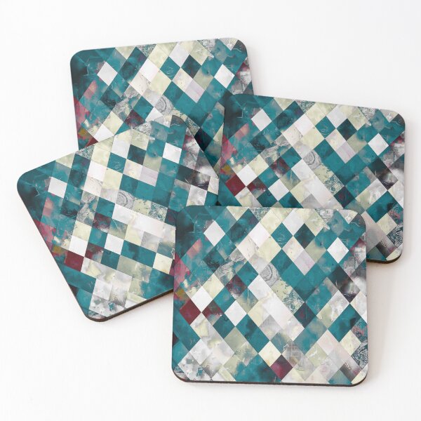 Item preview, geometric pixel square pattern abstract background in blue green designed and sold by Mrvell.