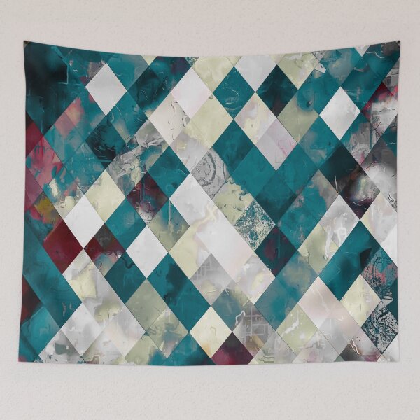 Item preview, geometric pixel square pattern abstract background in blue green designed and sold by Mrvell.