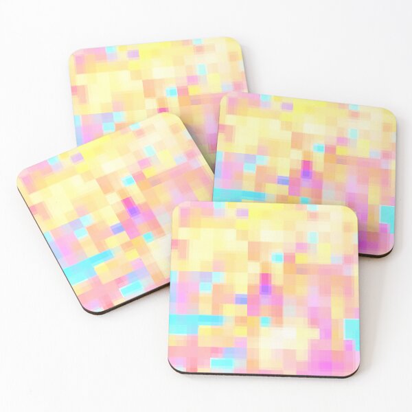 Item preview, geometric pixel square pattern abstract background in pink yellow blue designed and sold by Mrvell.