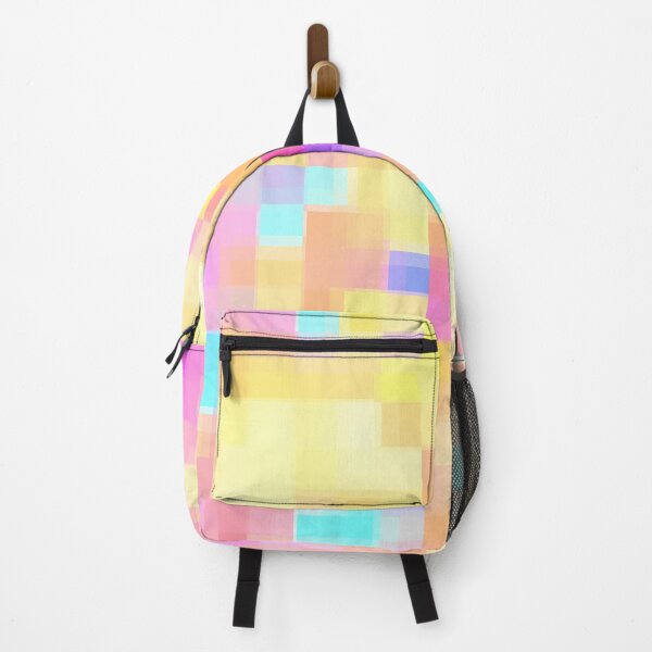 Item preview, geometric pixel square pattern abstract background in pink yellow blue designed and sold by Mrvell.