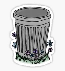 grey trash can with flowers Sticker