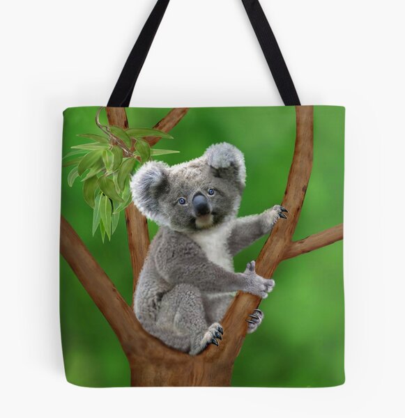 Ashleigh Canvas Tote Bag Australia Cute Cuddly Australian Baby Koala Bear Monogram Reusable Handbag Shoulder Grocery Shopping Bags, Infant Unisex
