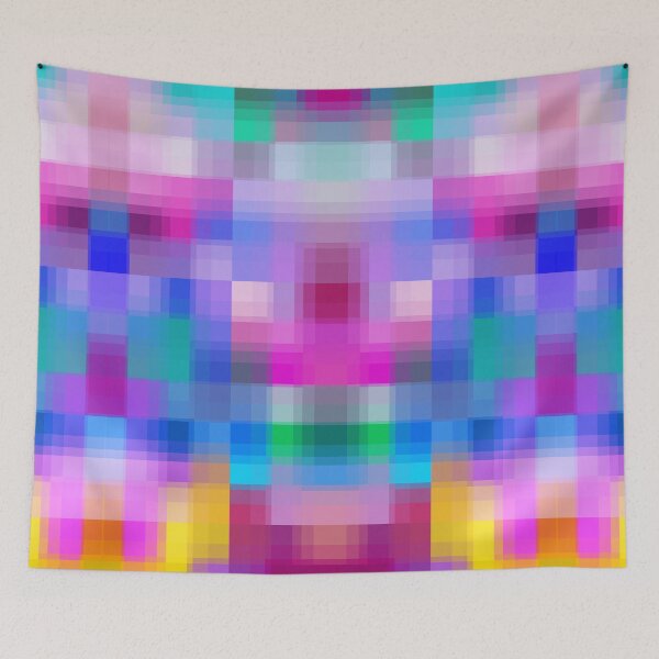 Item preview, geometric symmetry art pixel square pattern abstract background in pink blue  designed and sold by Mrvell.