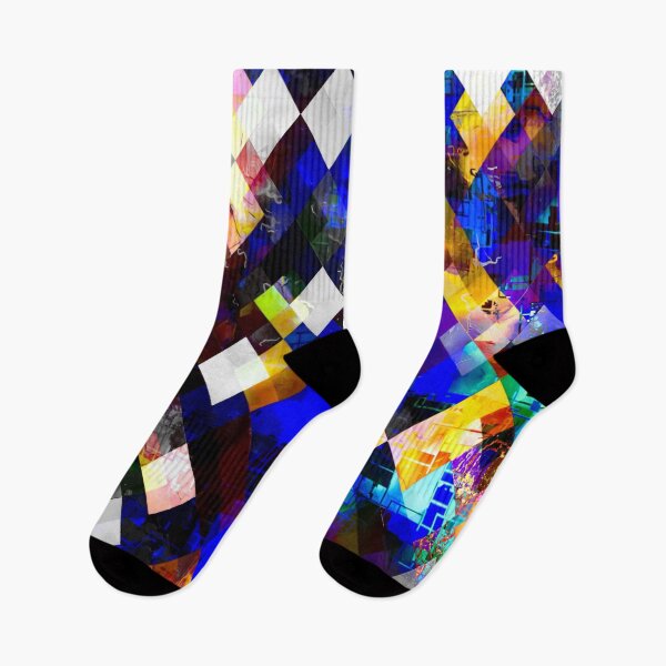 Item preview, geometric pixel square pattern abstract background in blue yellow designed and sold by Mrvell.