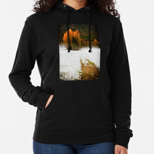 Group of pine trees in the mist Lightweight Hoodie
