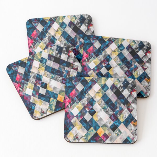 Item preview, geometric pixel square pattern abstract background in blue pink designed and sold by Mrvell.