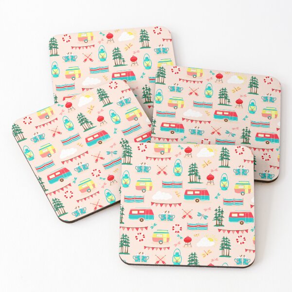 Item preview, Vintage caravans on a campsite repeat pattern designed and sold by NattyDesigns.