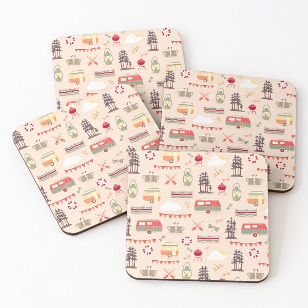 Item preview, Vintage caravans on a campsite repeat pattern designed and sold by NattyDesigns.