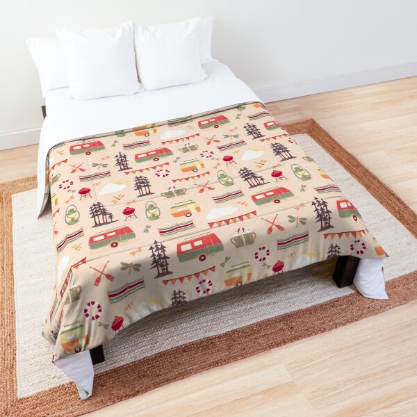 Item preview, Vintage caravans on a campsite repeat pattern designed and sold by NattyDesigns.
