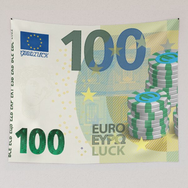 Item preview, Obverse banknote. Lucky 100 euro European Union note. 3d stacks of casino playing chips. EU fortune cash designed and sold by GAleksS.